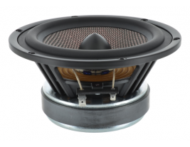 An isometric view of a 6.5 inch premium woofer from Bold North Audio--model 82130.