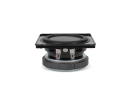 The front view of the 93008 mini-woofer from Oaktron features a 3-inch polypropylene cone with a mass-adding panel to enhance sound output, perfect for compact ported enclosures in high-fidelity audio systems.